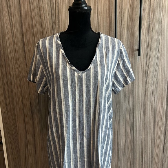 Cloth & Stone Blue White Striped Dress L Large - Picture 2 of 6